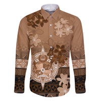 Tonga Emancipation Day Family Matching Puletasi and Hawaiian Shirt Tongan Kupesi Ngatu Pattern Vintage Style LT05 Dad's Shirt - Long Sleeve Brown - Polynesian Pride