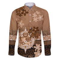 Tonga Emancipation Day Family Matching Short Sleeve Bodycon Dress and Hawaiian Shirt Tongan Kupesi Ngatu Pattern Vintage Style LT05 Dad's Shirt - Long Sleeve Brown - Polynesian Pride