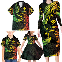 AAPI Heritage Month Family Matching Long Sleeve Bodycon Dress and Hawaiian Shirt Kanaka Maoli Polynesian Tribal Wave LT05 - Polynesian Pride