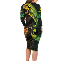 AAPI Heritage Month Family Matching Long Sleeve Bodycon Dress and Hawaiian Shirt Kanaka Maoli Polynesian Tribal Wave LT05 - Polynesian Pride