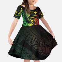 AAPI Heritage Month Family Matching Off Shoulder Maxi Dress and Hawaiian Shirt Kanaka Maoli Polynesian Tribal Wave LT05 Daughter's Dress Reggae - Polynesian Pride