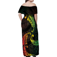 AAPI Heritage Month Family Matching Off Shoulder Maxi Dress and Hawaiian Shirt Kanaka Maoli Polynesian Tribal Wave LT05 - Polynesian Pride