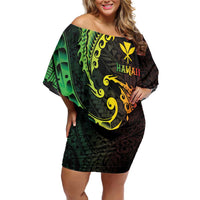 AAPI Heritage Month Family Matching Off Shoulder Short Dress and Hawaiian Shirt Kanaka Maoli Polynesian Tribal Wave LT05 Mom's Dress Reggae - Polynesian Pride