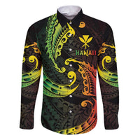 AAPI Heritage Month Family Matching Puletasi and Hawaiian Shirt Kanaka Maoli Polynesian Tribal Wave LT05 Dad's Shirt - Long Sleeve Reggae - Polynesian Pride