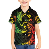 AAPI Heritage Month Family Matching Short Sleeve Bodycon Dress and Hawaiian Shirt Kanaka Maoli Polynesian Tribal Wave LT05 Son's Shirt Reggae - Polynesian Pride