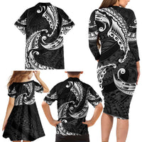 AAPI Heritage Month Family Matching Long Sleeve Bodycon Dress and Hawaiian Shirt American Samoa Polynesian Tribal Wave LT05 - Polynesian Pride