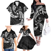 AAPI Heritage Month Family Matching Off The Shoulder Long Sleeve Dress and Hawaiian Shirt American Samoa Polynesian Tribal Wave LT05 - Polynesian Pride