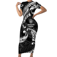 AAPI Heritage Month Family Matching Short Sleeve Bodycon Dress and Hawaiian Shirt American Samoa Polynesian Tribal Wave LT05 Mom's Dress Black - Polynesian Pride