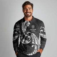 AAPI Heritage Month Long Sleeve Polo Shirt American Samoa Polynesian Tribal Wave