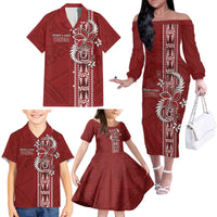 Tonga Language Week Family Matching Off The Shoulder Long Sleeve Dress and Hawaiian Shirt Malo e Lelei Kupesi Ngatu Pattern LT05 - Polynesian Pride