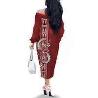 Tonga Language Week Family Matching Off The Shoulder Long Sleeve Dress and Hawaiian Shirt Malo e Lelei Kupesi Ngatu Pattern LT05 - Polynesian Pride