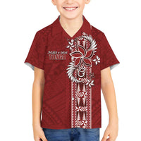 Tonga Language Week Family Matching Off The Shoulder Long Sleeve Dress and Hawaiian Shirt Malo e Lelei Kupesi Ngatu Pattern LT05 Son's Shirt Red - Polynesian Pride