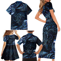 Aotearoa New Zealand Octopus Family Matching Short Sleeve Bodycon Dress and Hawaiian Shirt Silver Fern Maori Pattern LT05 - Polynesian Pride