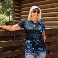 Aotearoa New Zealand Octopus Women Polo Shirt Silver Fern Maori Pattern