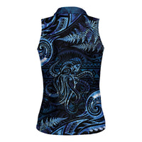 Aotearoa New Zealand Octopus Women Sleeveless Polo Shirt Silver Fern Maori Pattern LT05 - Polynesian Pride