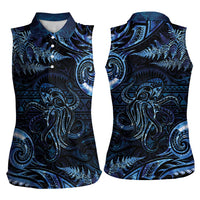 Aotearoa New Zealand Octopus Women Sleeveless Polo Shirt Silver Fern Maori Pattern LT05 - Polynesian Pride