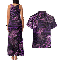 Aotearoa New Zealand Crocodile Couples Matching Tank Maxi Dress and Hawaiian Shirt Silver Fern Maori Pattern LT05 - Polynesian Pride