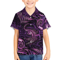 Aotearoa New Zealand Crocodile Family Matching Tank Maxi Dress and Hawaiian Shirt Silver Fern Maori Pattern LT05 Son's Shirt Purple - Polynesian Pride