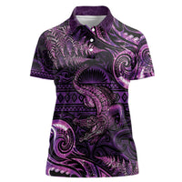 Aotearoa New Zealand Crocodile Women Polo Shirt Silver Fern Maori Pattern LT05 Female Purple - Polynesian Pride