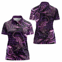 Aotearoa New Zealand Crocodile Women Polo Shirt Silver Fern Maori Pattern LT05 - Polynesian Pride