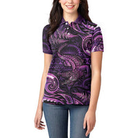 Aotearoa New Zealand Crocodile Women Polo Shirt Silver Fern Maori Pattern LT05 - Polynesian Pride