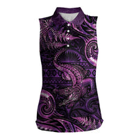 Aotearoa New Zealand Crocodile Women Sleeveless Polo Shirt Silver Fern Maori Pattern LT05 Female Purple - Polynesian Pride
