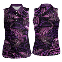 Aotearoa New Zealand Crocodile Women Sleeveless Polo Shirt Silver Fern Maori Pattern LT05 - Polynesian Pride