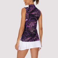 Aotearoa New Zealand Crocodile Women Sleeveless Polo Shirt Silver Fern Maori Pattern LT05 - Polynesian Pride