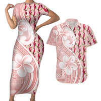 Samoa Teuila Couples Matching Short Sleeve Bodycon Dress and Hawaiian Shirt Pink Samoan Siapo Motifs