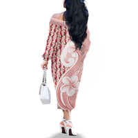 Samoa Teuila Family Matching Off The Shoulder Long Sleeve Dress and Hawaiian Shirt Pink Samoan Siapo Motifs