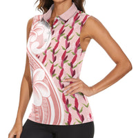 Samoa Teuila Women Sleeveless Polo Shirt Pink Samoan Siapo Motifs