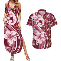 Samoa Teuila Couples Matching Summer Maxi Dress and Hawaiian Shirt Maroon Samoan Siapo Motifs