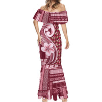 Samoa Teuila Mermaid Dress Maroon Samoan Siapo Motifs