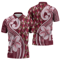 Samoa Teuila Zipper Polo Shirt Maroon Samoan Siapo Motifs