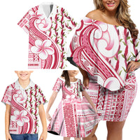 Samoa Teuila Family Matching Off Shoulder Short Dress and Hawaiian Shirt White Samoan Siapo Motifs