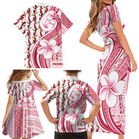 Samoa Teuila Family Matching Short Sleeve Bodycon Dress and Hawaiian Shirt White Samoan Siapo Motifs