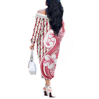 Samoa Teuila Off The Shoulder Long Sleeve Dress White Samoan Siapo Motifs LT05 - Polynesian Pride