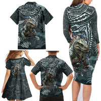 Hawaii Mo'o Lizard God Family Matching Long Sleeve Bodycon Dress and Hawaiian Shirt Polynesian Style LT05 - Polynesian Pride