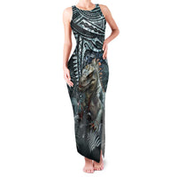 Hawaii Mo'o Lizard God Family Matching Tank Maxi Dress and Hawaiian Shirt Polynesian Style LT05 Mom's Dress Green - Polynesian Pride