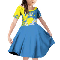 Palau Independence Day Family Matching Off Shoulder Short Dress and Hawaiian Shirt Happy 30th Anniversary LT05 Daughter's Dress Blue - Polynesian Pride