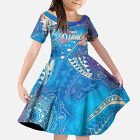 Happy Diwali Festival Family Matching Off Shoulder Maxi Dress and Hawaiian Shirt Diya Lamp Rangoli With Polynesian Pattern LT05 Daughter's Dress Blue - Polynesian Pride