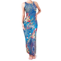 Happy Diwali Festival Family Matching Tank Maxi Dress and Hawaiian Shirt Diya Lamp Rangoli With Polynesian Pattern LT05 Mom's Dress Blue - Polynesian Pride