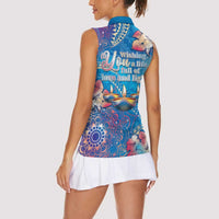 Happy Diwali Festival Women Sleeveless Polo Shirt Diya Lamp Rangoli With Polynesian Pattern LT05 - Polynesian Pride