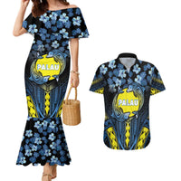 Personalised Palau Couples Matching Mermaid Dress and Hawaiian Shirt Polynesian Dolphin Tropical Hibiscus Style LT05 Black - Polynesian Pride