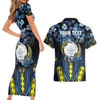 Personalised Palau Couples Matching Short Sleeve Bodycon Dress and Hawaiian Shirt Polynesian Dolphin Tropical Hibiscus Style LT05 - Polynesian Pride
