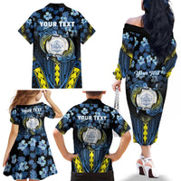 Personalised Palau Family Matching Off The Shoulder Long Sleeve Dress and Hawaiian Shirt Polynesian Dolphin Tropical Hibiscus Style LT05 - Polynesian Pride