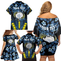 Personalised Palau Family Matching Off Shoulder Short Dress and Hawaiian Shirt Polynesian Dolphin Tropical Hibiscus Style LT05 - Polynesian Pride