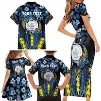 Personalised Palau Family Matching Short Sleeve Bodycon Dress and Hawaiian Shirt Polynesian Dolphin Tropical Hibiscus Style LT05 - Polynesian Pride