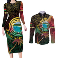 Vanuatu Espiritu Santo Island Couples Matching Long Sleeve Bodycon Dress and Long Sleeve Button Shirt Beach Landscape LT05 Black - Polynesian Pride