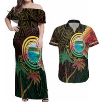 Vanuatu Espiritu Santo Island Couples Matching Off Shoulder Maxi Dress and Hawaiian Shirt Beach Landscape LT05 Black - Polynesian Pride